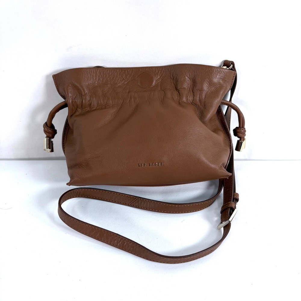 Ted Baker Maiziey Crossbody Bag Brown Leather Magnetic Snap Gold Hardware